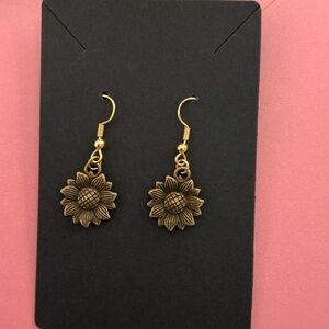 Gold Sunflower Dangle Earrings